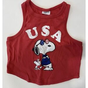 Women's Snoopy USA Tank Top Crop Patriotic Size Large Red White Blue America 4th